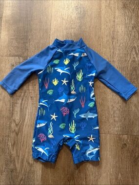 Upandfast Baby Swim Suit 3-6 M blue aqua life fish